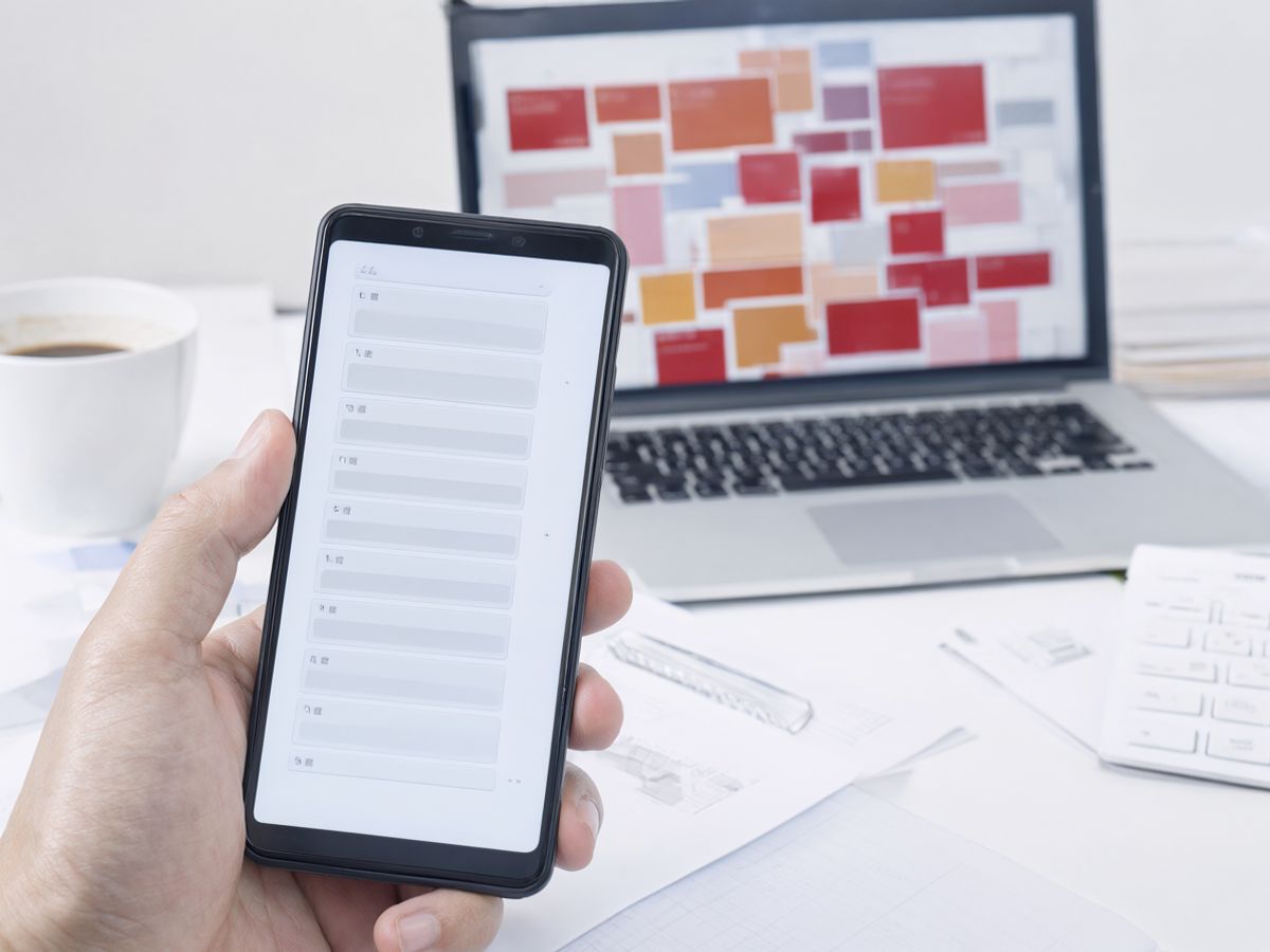 A hand holding a phone with a long list of blank notifications
